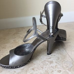 Chanel Formal Silver Grey Chain Heels